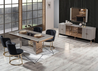 Stylish Dining room Set Dining table 4x Chairs and Sideboard with Mirror 7pcs